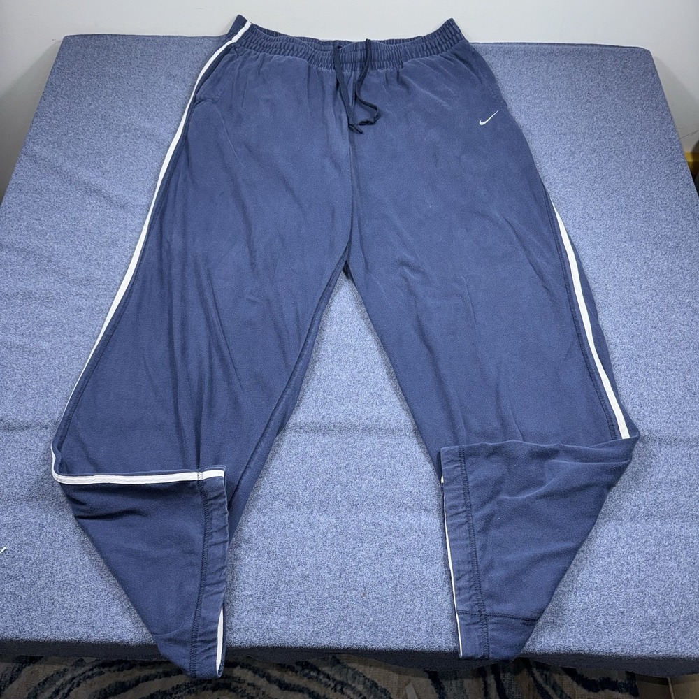 Vintage Nike Sweatpants Mens XL Navy Blue Fleece Baggy Wide Leg Swoosh Logo Y2K